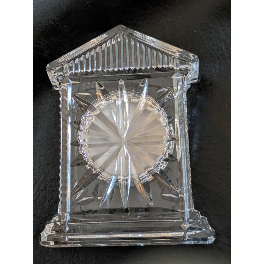 Waterford Crystal Desk Clock Mantle Cathedral Style Gold Tone Trim Roman Numeral